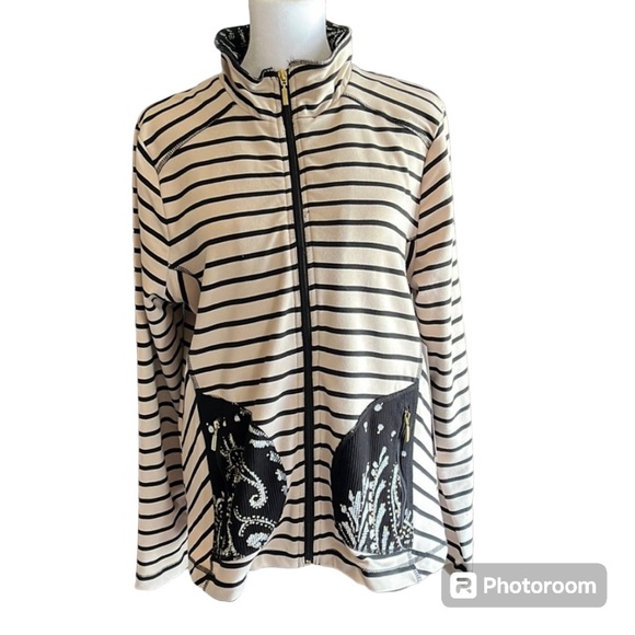 Onque Casuals Strike Gold NWT Zippered Striped Sweatshirt Top Size S - Picture 1 of 14